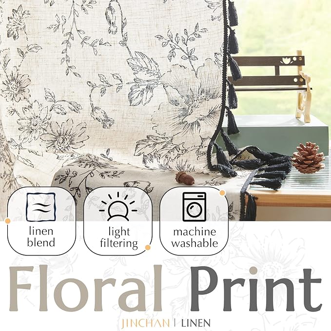 JINCHAN Linen Blend Floral Curtains - Image 3