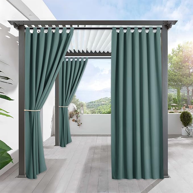 RYB HOME Teal Blue Outdoor Curtains 95 inches Long Blackout Thermal Insulating by RYBHOME