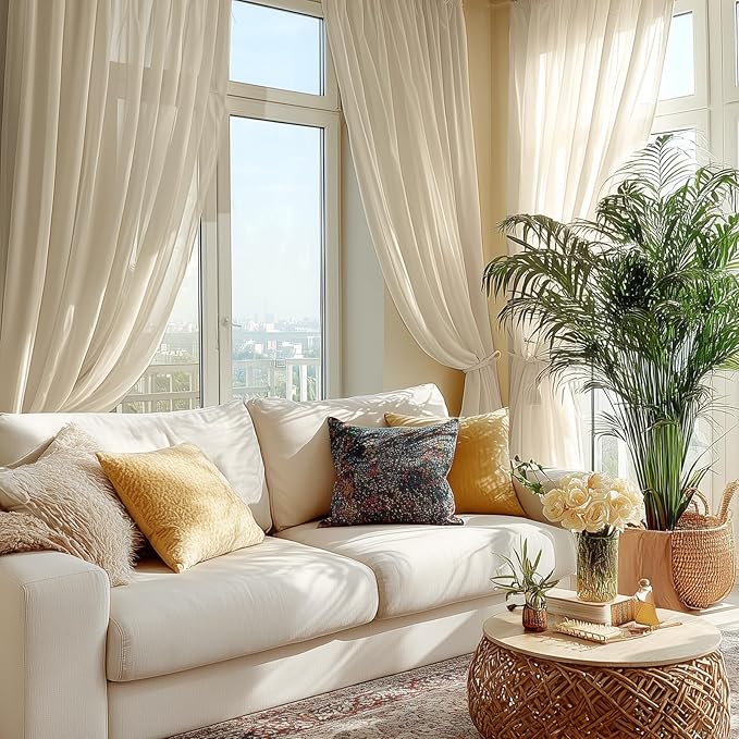 Dreaming Casa Taupe Sheer Curtains 96 Inches Long, Rod Pocket & Back Tab Light - Image 9