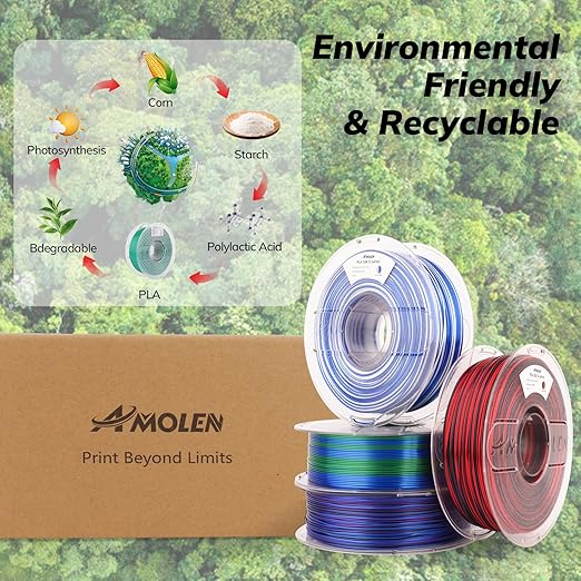 AMOLEN Silk PLA 3D Printer Filament Bundle, Shiny PLA Filament 1.75mm - Image 6
