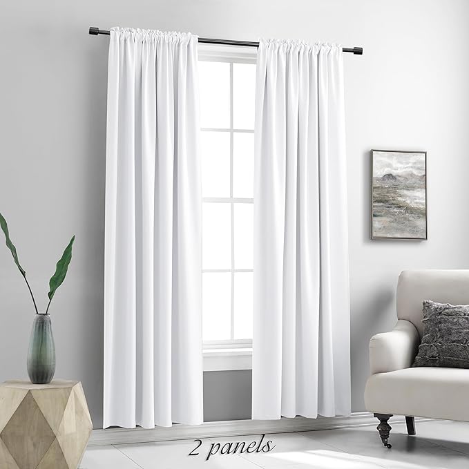 Pure White Half Blackout Modern Design Curtains 84 Inches Long - Image 6
