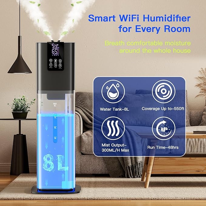 Smart Humidifiers Large Room Bedroom Home, 2.11Gal Quiet Top Fill Cool Mist - Image 3