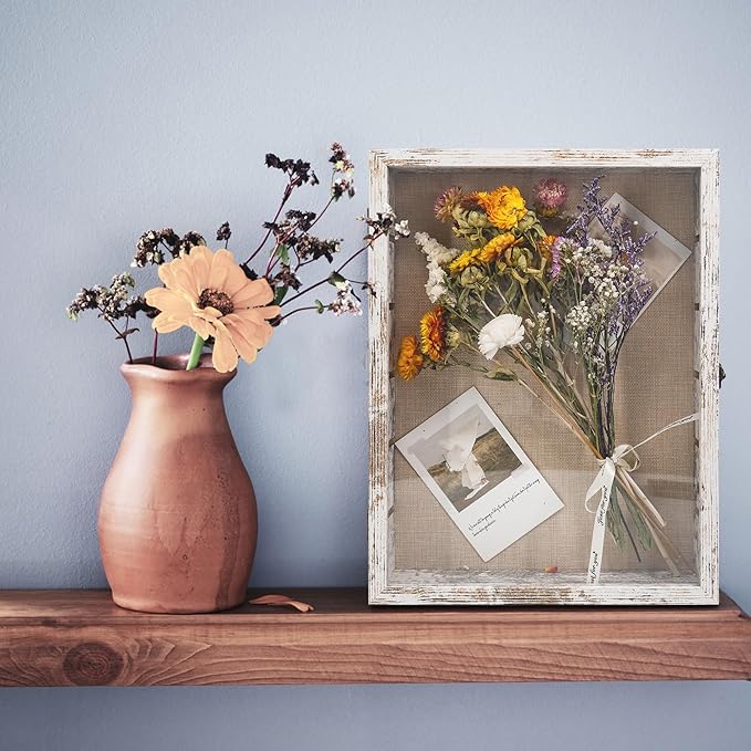 Shadow Box with Shelves, Coins Military Medals Pins Wedding Flowers - Image 2