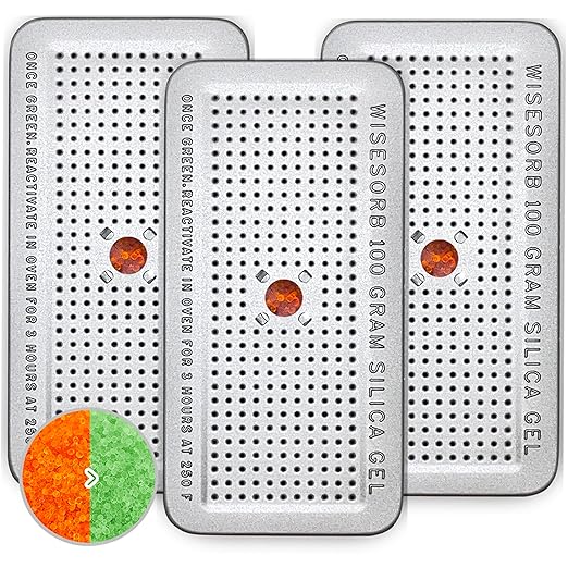 100 Gram 3 Pack Indicating Silica Gel Canister, Gun Safe Dehumidifier, Reusable by Wisesorb