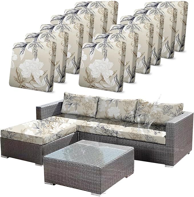 12Pcs Outdoor Stretch Cushion Covers, Waterproof Outdoor Chair Floral Cushion by CALBODE
