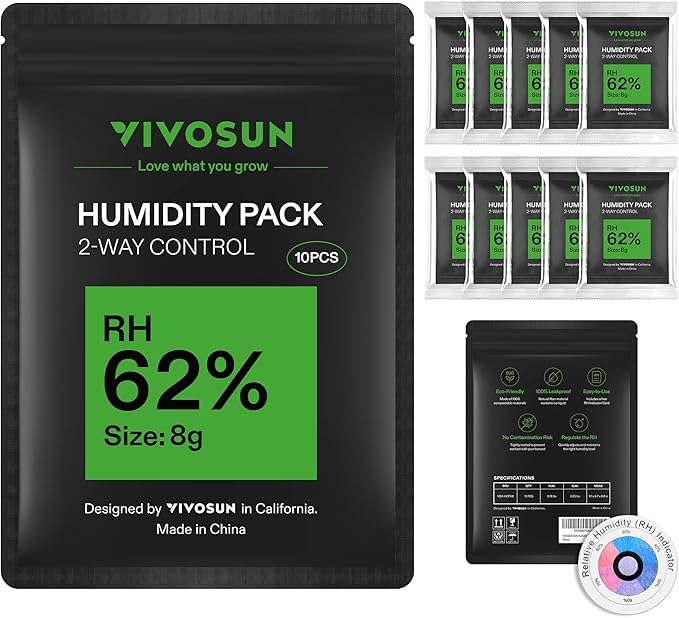 VIVOSUN 62% RH Two-Way Humidity Control Packs, Size 8 g, 10 Packs, Each by VIVOSUN