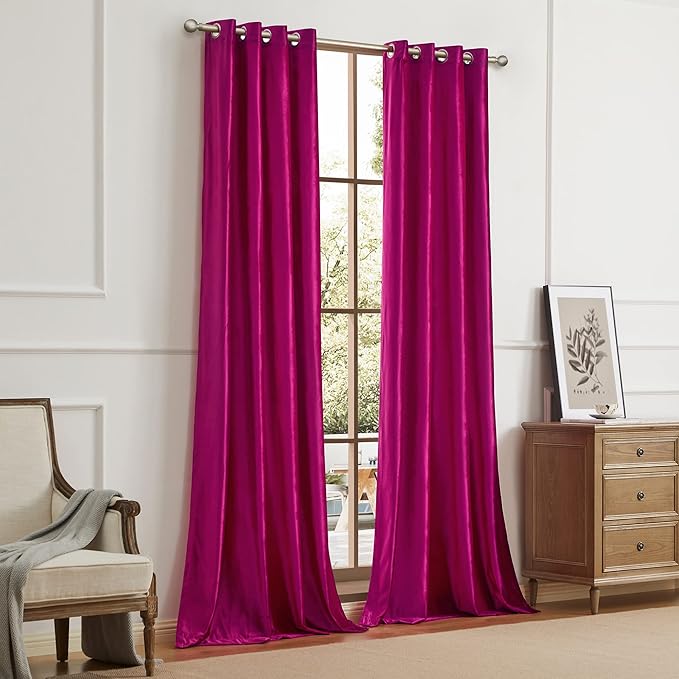 BULBUL Living Room Velvet Window Curtains 108 inch Length- 2 Panels Hot Pink - Image 9