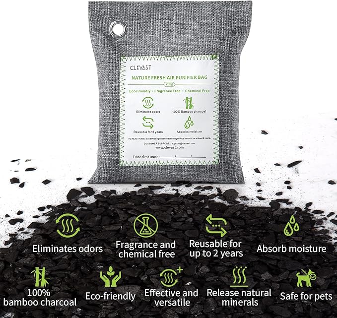 CLEVAST Bamboo Charcoal Air Purifying Bags -, Removes Odors and Moisture - Image 2