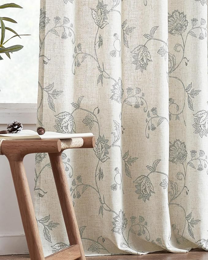 jinchan Linen Curtains Floral Curtains 63 Inch Length - Image 8