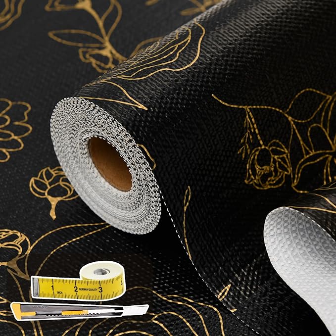 Shelf Liners for Kitchen Cabinets 17.5in x 20FT Non Adhesive Drawer Liner Black by Oneoftheworld