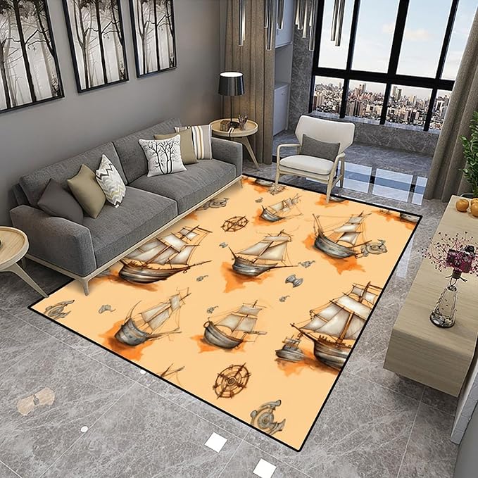 Runner, Sailboat Pattern Printing Foldable Area Rugs Fade Resistant, Flame - Image 4