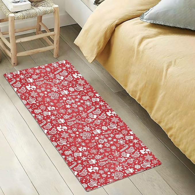Merry Christmas Icons Snowflakes Red Decorative mat Non Slip Anti Mold Washable - Image 5