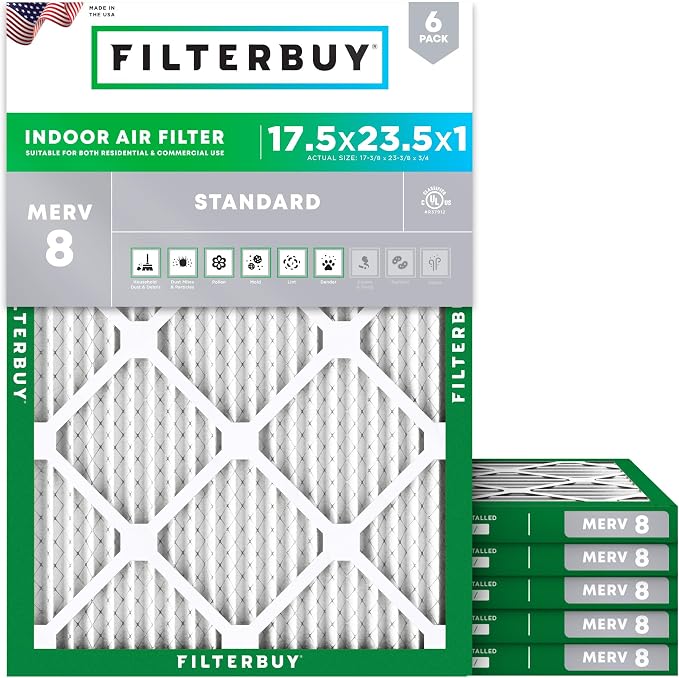 Filterbuy 17.5x23.5x1 Air Filter MERV 8 Essential Dust & Allergy Defense by Filterbuy