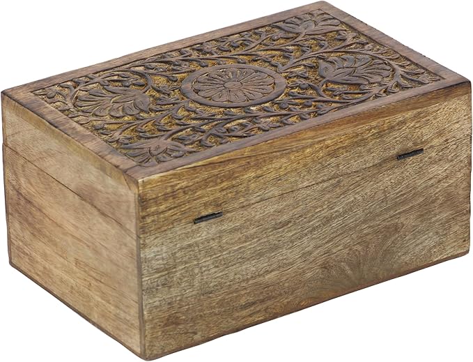 Deco 79 Mango Wood Floral Handmade Decorative Box Decorative Keepsake Boxes - Image 3