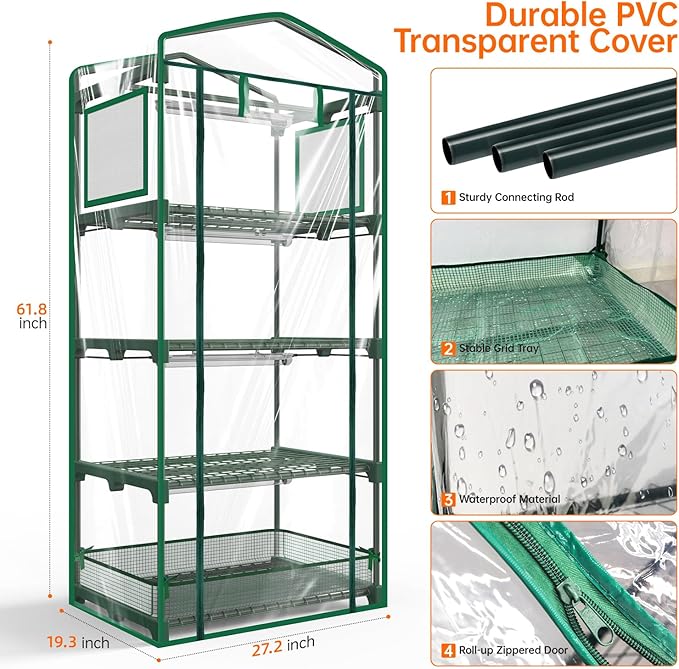 Bstrip Indoor Greenhouse with Grow Lights, PVC Tent with Waterproof Base Mat - Image 8