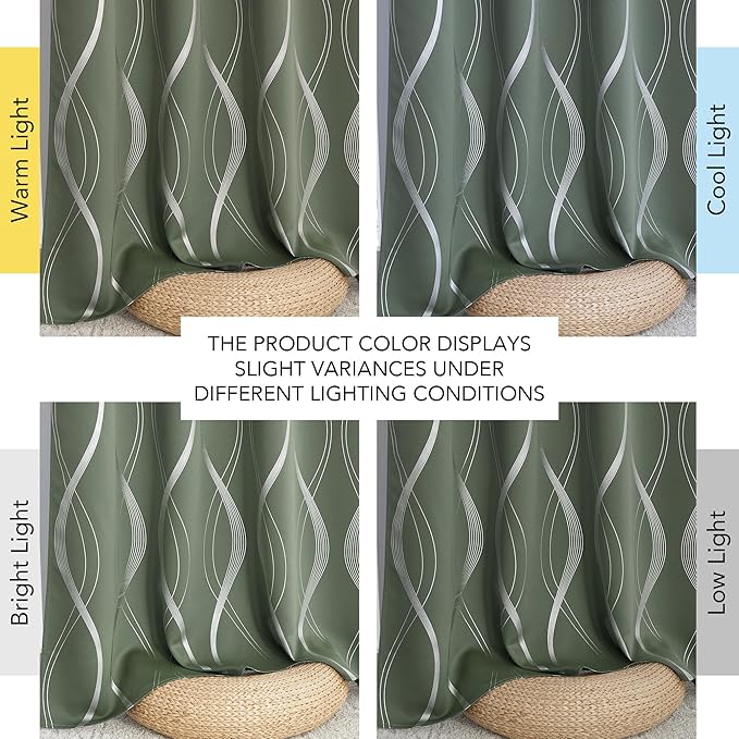 NICETOWN 100% Blackout Greyish Green Blackout Curtain Panels - Image 8
