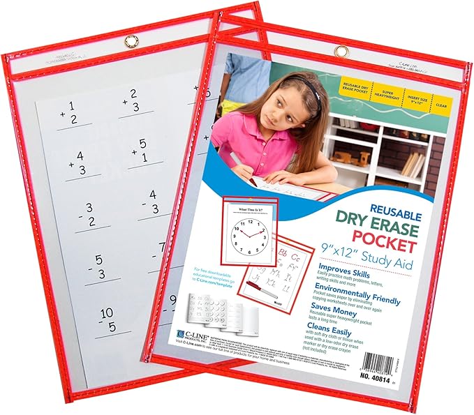 C-Line Reusable Dry Erase Pockets, 9 x 12 Inches - Image 3