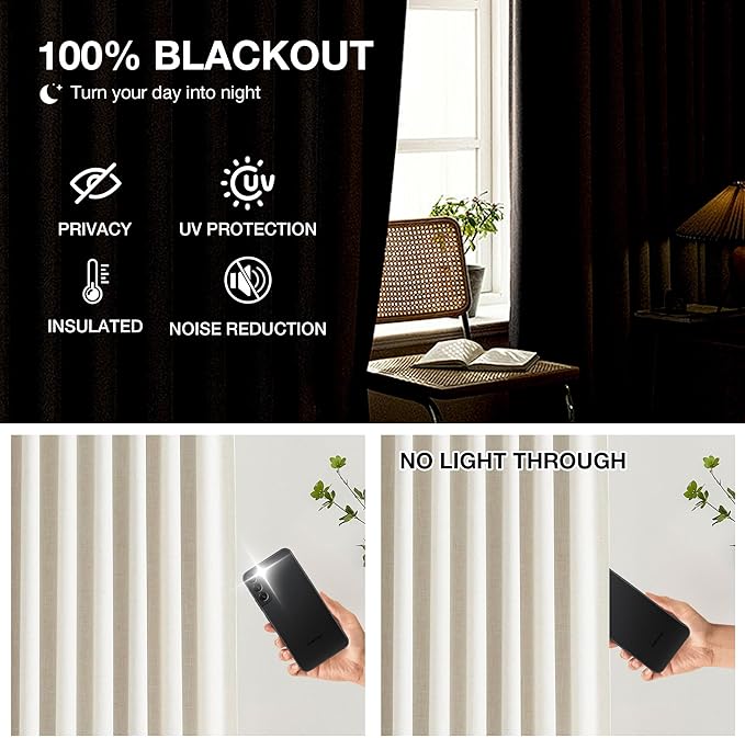 Kayne Studio Natural Pinch Pleated Full Blackout Curtains, Linen Blend Room - Image 4
