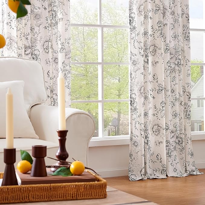 jinchan Linen Blend Curtain Floral Curtains - Image 6