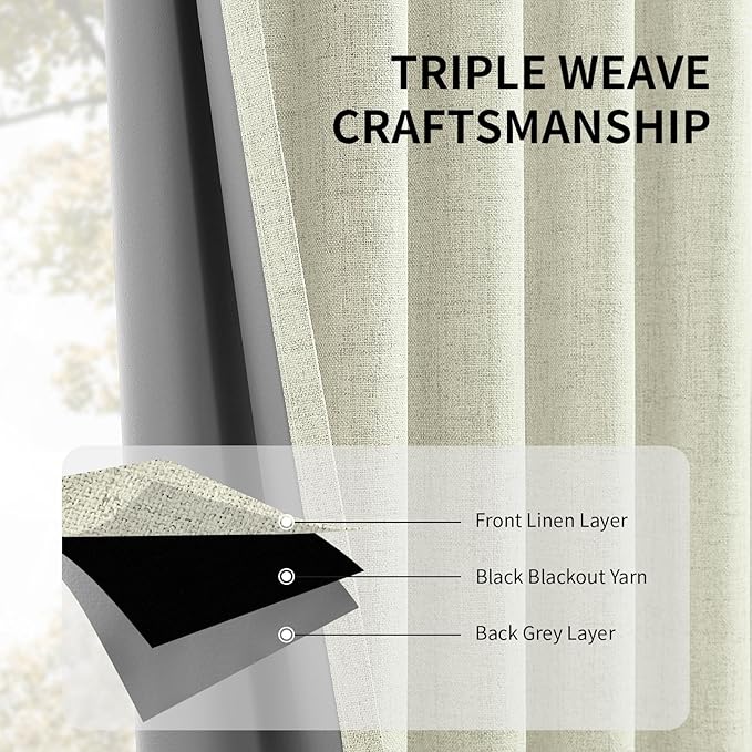 CUCRAF Linen 100% Blackout Curtains 108 Inch Length 2 Panels Set, Back Tab and - Image 6