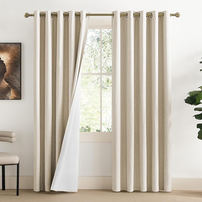 NICETOWN Grey Living Room Completely Shaded Linen Draperies, 2 Pieces, W62 x L72 by NICETOWN