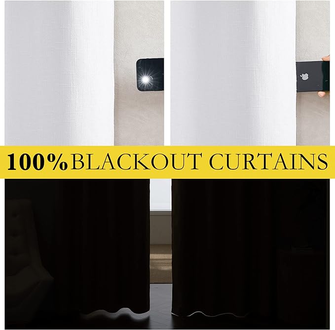 NICETOWN White Linen Curtains, 62 inches Width Each Panel, 120 inches Length - Image 2