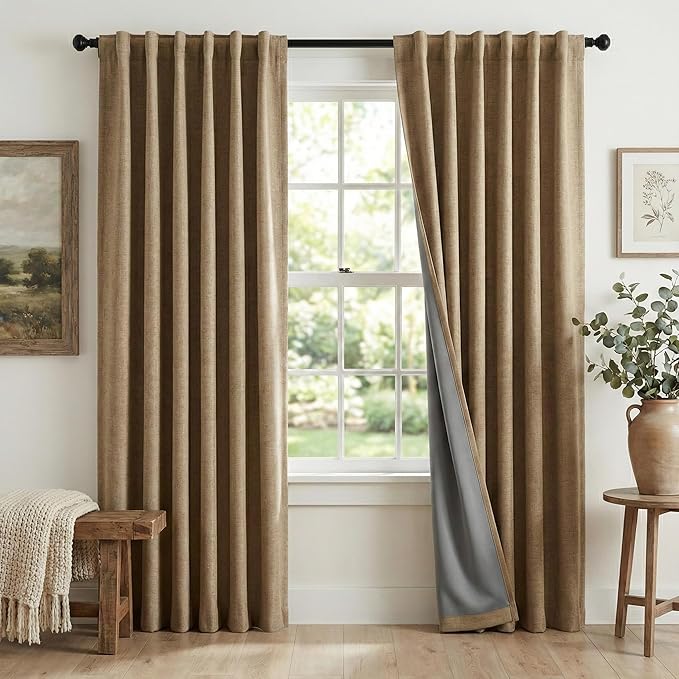 RYB HOME Burlap 100% Blackout Linen Curtains 78 inch Long, Thermal Insulated & by RYBHOME