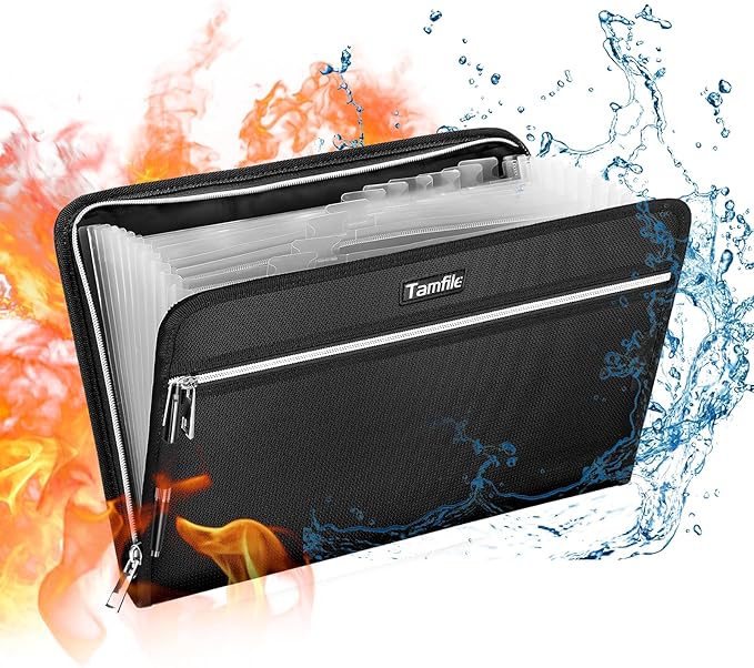 Fireproof Safe Accordion File Organizer Bag Folder, Waterproof Expanding Filing by Tamfile