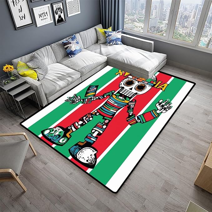 Wall-to-Wall Carpeting, Skull Robot Pattern Printing Non-Slip Area Rugs Fade - Image 2