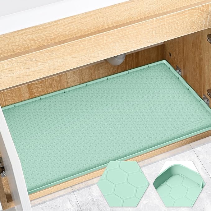 Waterproof Under Sink Mat 34" x 22", Silicone Cabinet Liner, Rubber Protector by FORWOS