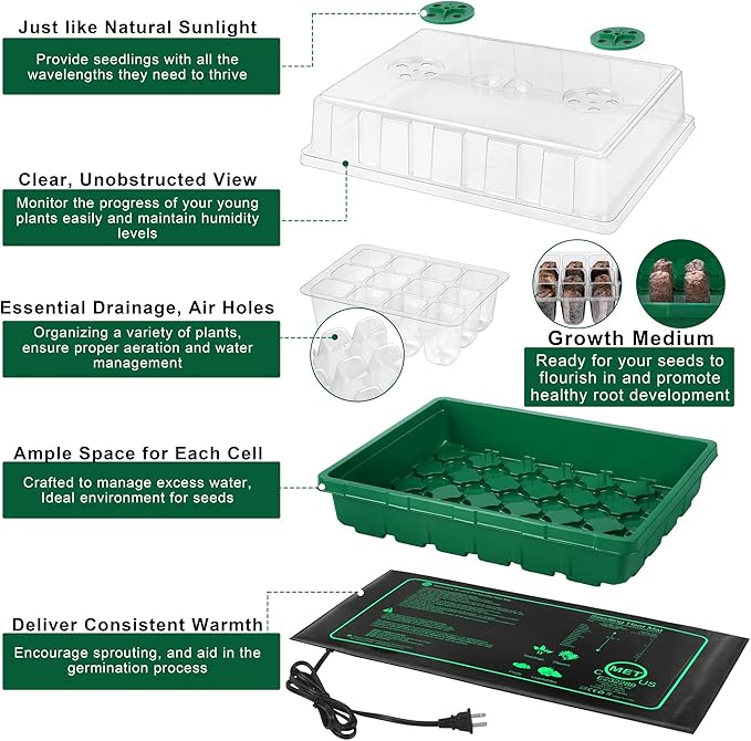 Seed Starter Kit with Grow Light Seedling Heat Mat 48 Cells Seed Starter Tray - Image 5