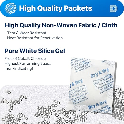 Dry & Dry 50 Gram Premium Pure & Safe Silica Gel Packets Desiccant - Image 2