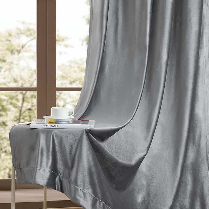 Luxury Dark Grey Decorative Velvet Curtains 102 inches Elegant Living Room - Image 7
