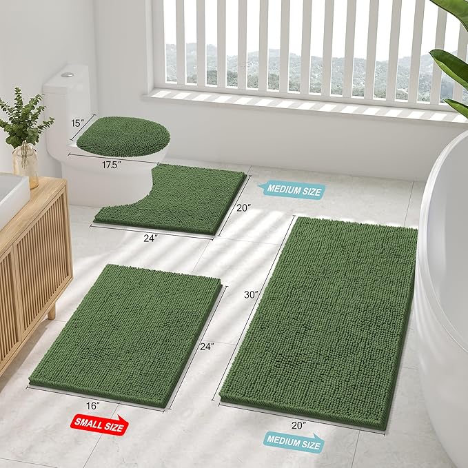 Smiry Luxury Chenille Toilet Rugs U-Shaped 20x20, Soft Absorbent Non-Slip - Image 2