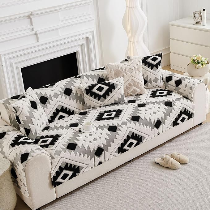 Boho Plush Couch Covers for Sofa Washable, Fuzzy Soft Couch Cover for Sectional - Image 7
