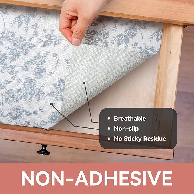 RAY STAR Shelf Liner, 18 Inch x 8 Feet Non Adhesive Silver Floral Cabinet Liner - Image 8