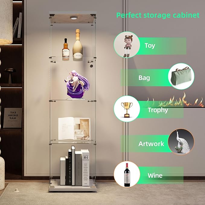 Yoluckea 4-Tier Glass Display Cabinet - Image 3