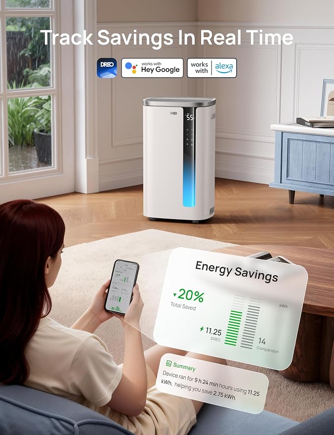 DREO Max 73 Pint Smart Dehumidifier, 7L Large Water Tank, Quiet 42dB - Image 5