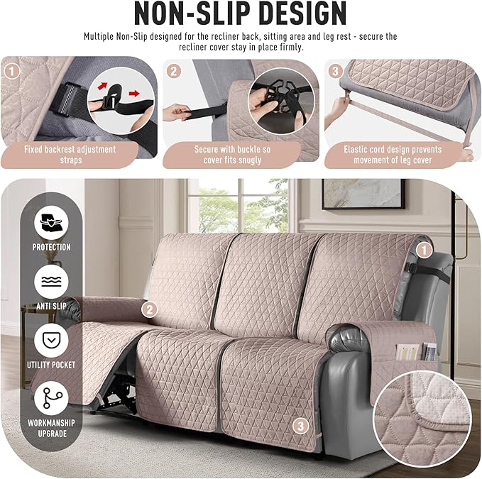 TAOCOCO 100% Waterproof Recliner Cover, Non-Slip Washable Reclining Couch Cover - Image 5
