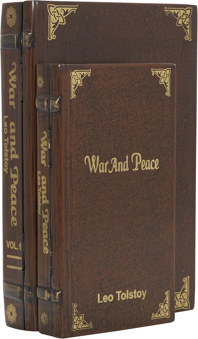 Deco 79 Wooden Decorative Box "War and Peace" Storage Faux Book Decorative by Deco79