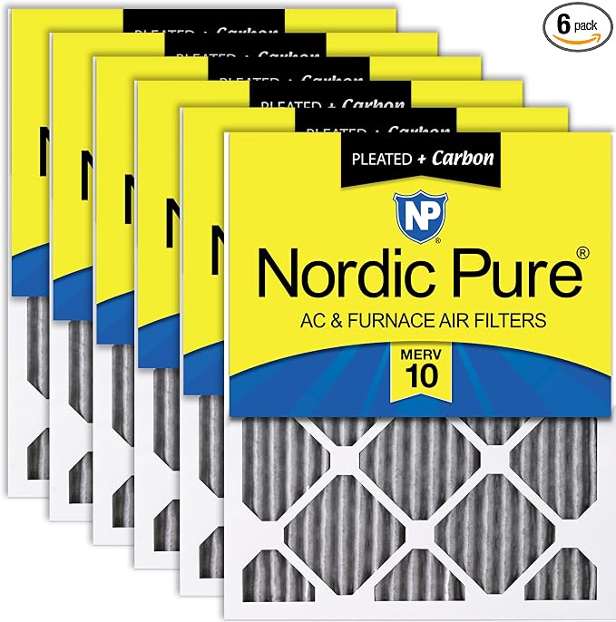 Nordic Pure 12x25x1 Furnace Air Filters MERV 10 Pleated Plus Carbon 6 Pack by NordicPure