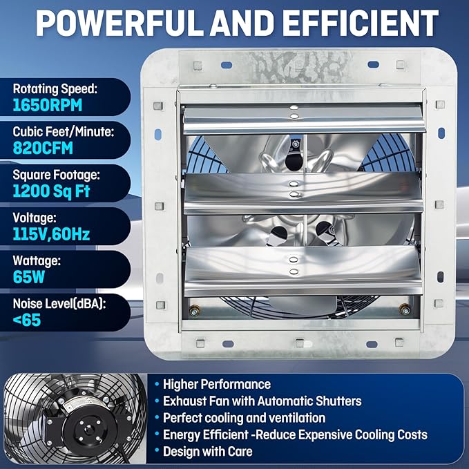 iLiving 10" Wall Mounted Shutter Exhaust Fan, Automatic Shutter, - Image 2