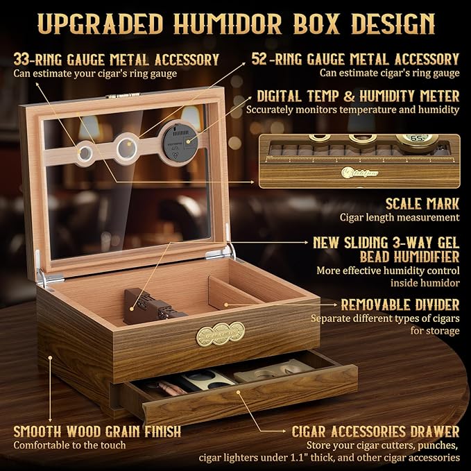 Cigar Humidor, Glass Top Desktop Cigars Case - Image 2