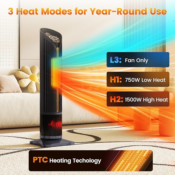 Auertech Space Heater with Humidifier & LED Light, 3 in 1 Portable Electric - Image 7