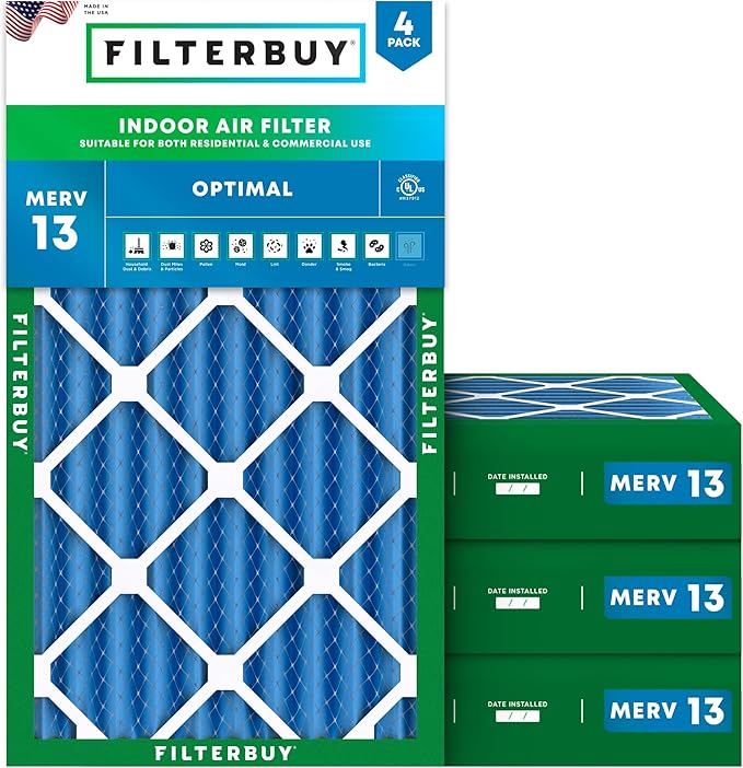 Filterbuy 12x20x4 Air Filter MERV 13 Optimal Smoke & Allergy Defense, by Filterbuy
