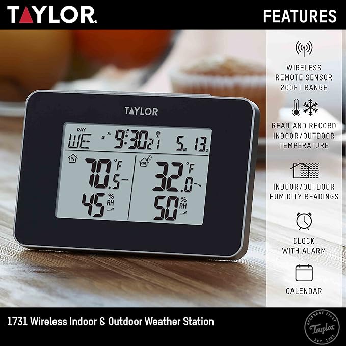 Taylor Wireless Digital Indoor Outdoor Thermometer and Hygrometer, Weather - Image 2