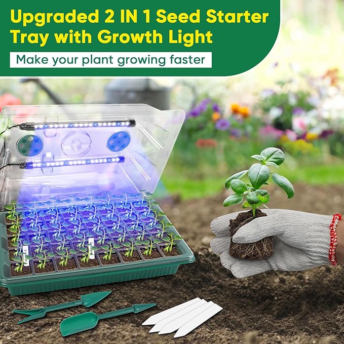 BlumWay Seed Starter Tray with Grow Light, 4 Pack 160 Cells Seedling Tray with - Image 7
