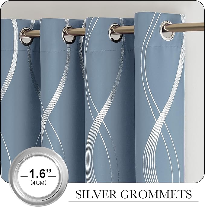 NICETOWN Vintage Blue Foil Print 90 inch Long Curtains - Image 5