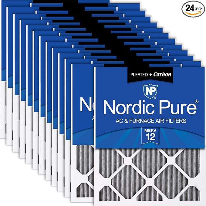 Nordic Pure 16x25x1 Furnace Air Filters MERV 12 Pleated Plus Carbon 24 Pack by NordicPure
