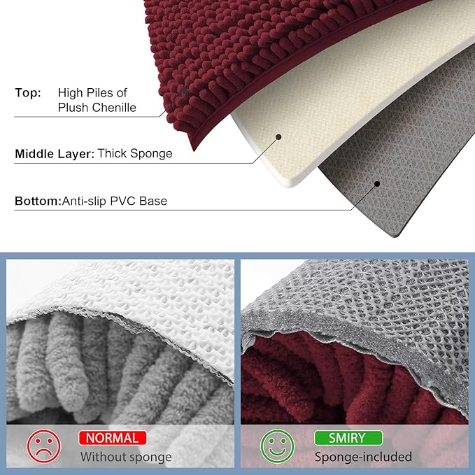 Smiry Luxury Chenille Bathroom Rugs 47x24, Extra Soft and Absorbent Shaggy Bath - Image 5